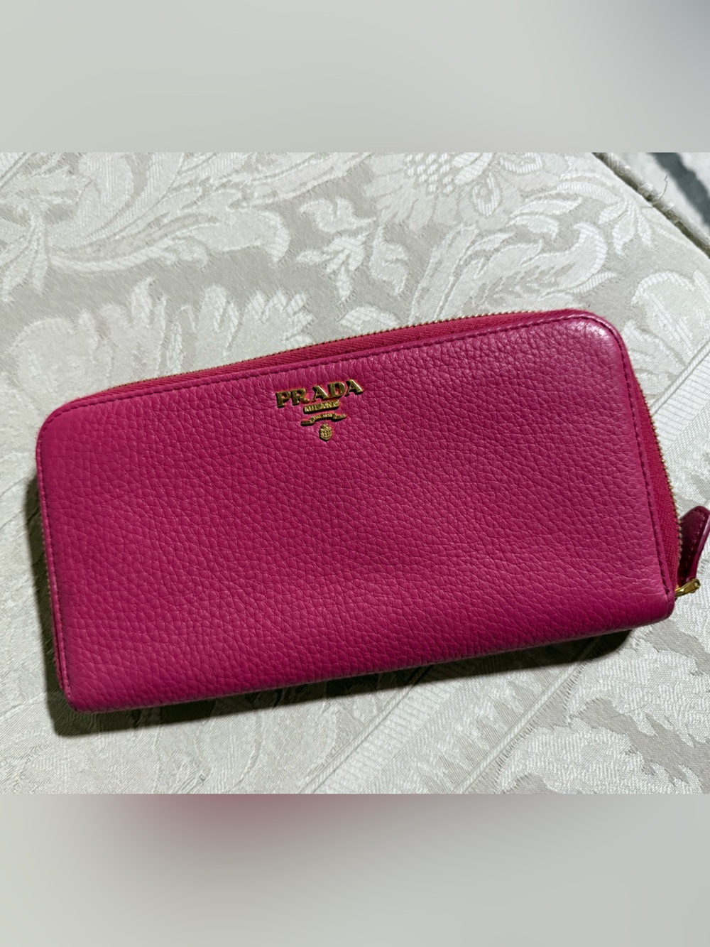 Prada Vitello Phenix Zip-Around Leather Wallet Peony Pink